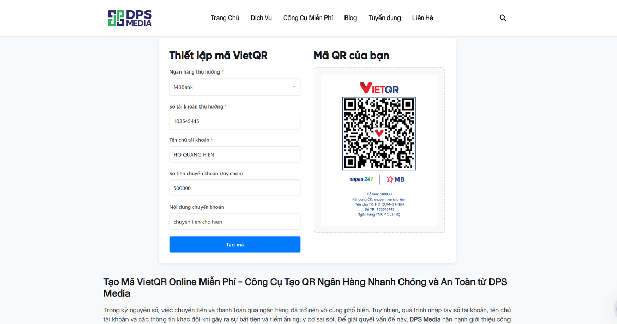 Tạo Mã Viet QR Ngân Hàng