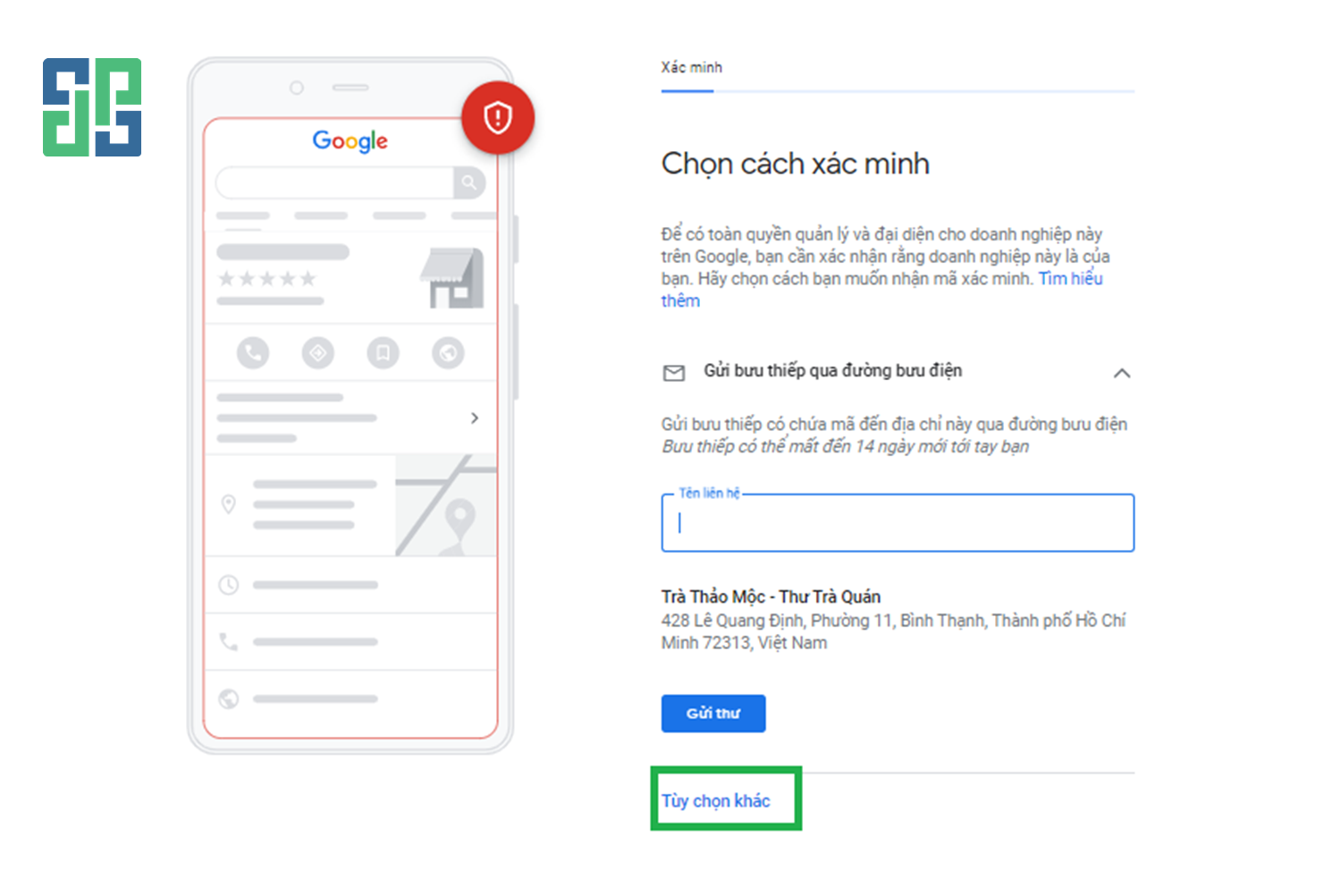 Dịch Vụ Xác Minh Doanh Nghiệp Google Maps Dps Giá Rẻ 2021 Bước 6: Chọn tùy chọn xác minh sau khi đã nhập chính xác tên liên hệ.
