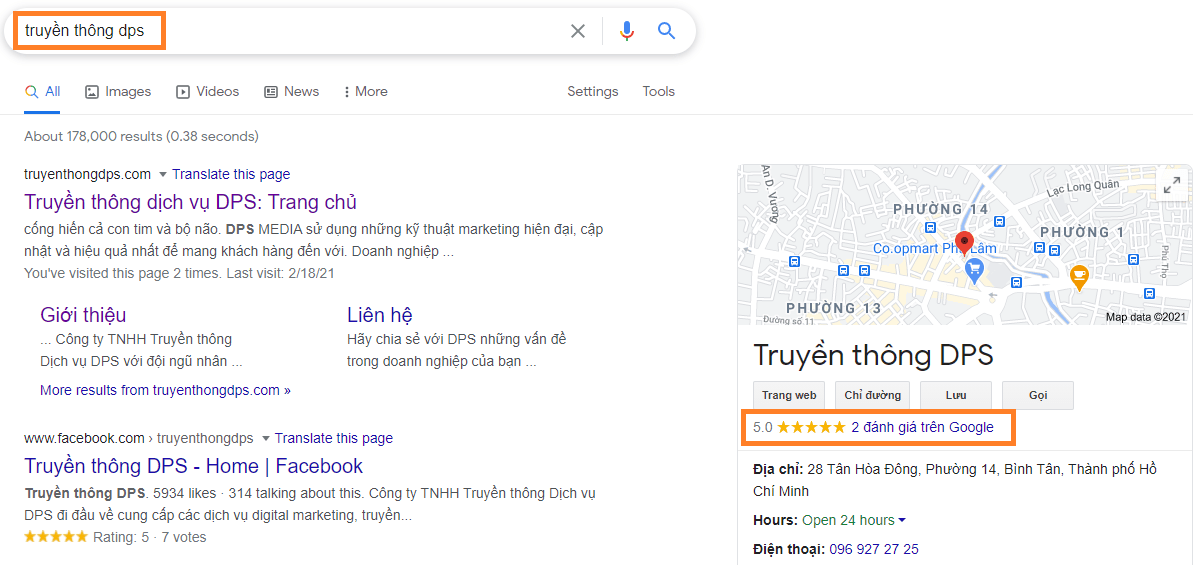 Dịch Vụ Xác Minh Doanh Nghiệp Google Maps Dps Giá Rẻ 2021 Với thao tác tìm kiếm tên doanh nghiệp trên Google, thông tin doanh nghiệp sẽ hiển thị (như hình) nếu doanh nghiệp của bạn đã được Google xác minh.
