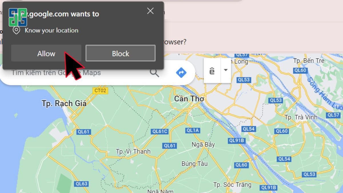 Nhấn cho phép Google biết vị trí của bạn