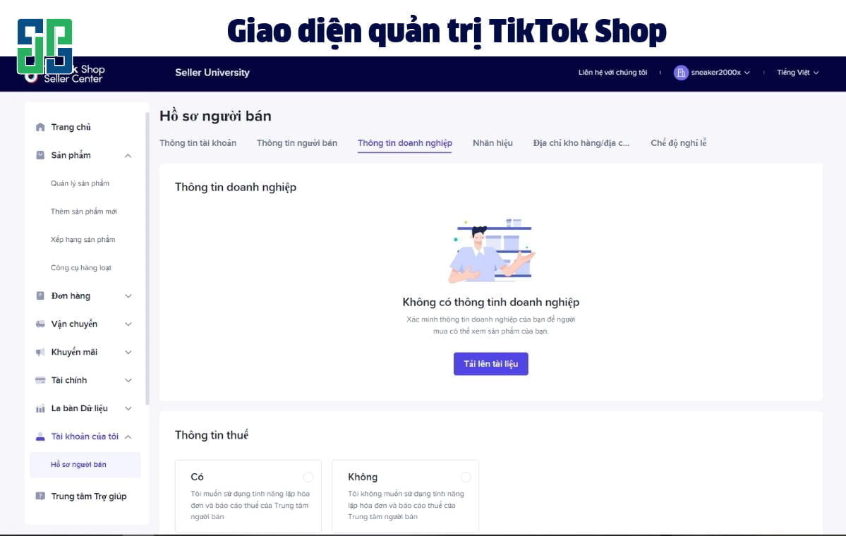 Giao Diện Quản Trị Tiktok Shop Giao diện quản trị Tiktok Shop