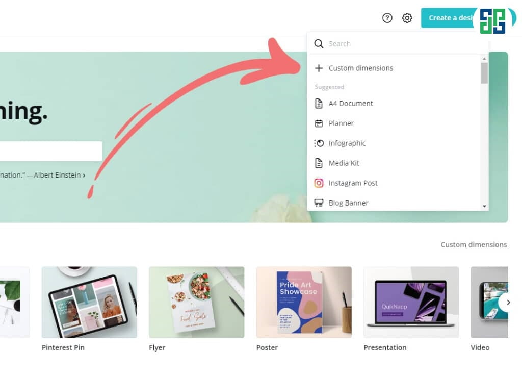 Canva Có Sẵn Các Mẫu Kích Thước Thông Dụng, Giúp Bạn Có Ngay Khung Để Mình Bắt Đầu Thiết Kế Hướng dẫn sử dụng Canva khi chọn kích thước để bắt đầu