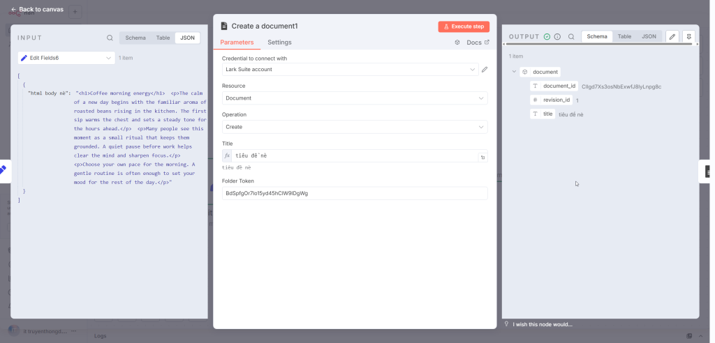 Tự Động Đăng Bài Lên Lark Suite Document với Node @hienhoceo/n8n-nodes-larksuite-document