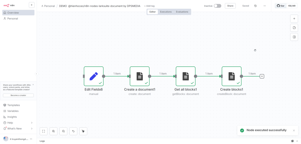 Tự Động Đăng Bài Lên Lark Suite Document với Node @hienhoceo/n8n-nodes-larksuite-document