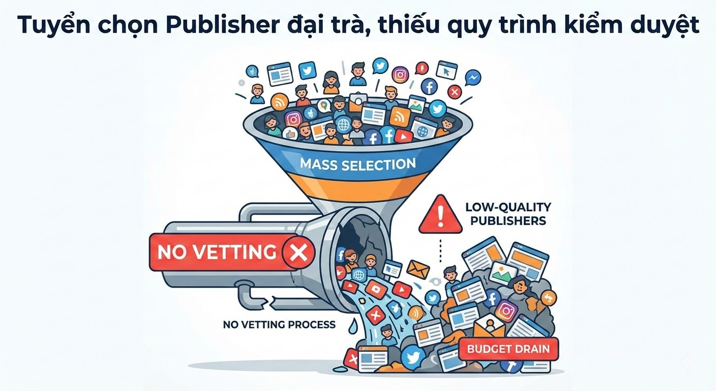 2. Tuyển chọn Publisher đại trà, thiếu quy trình kiểm duyệt (Vetting)