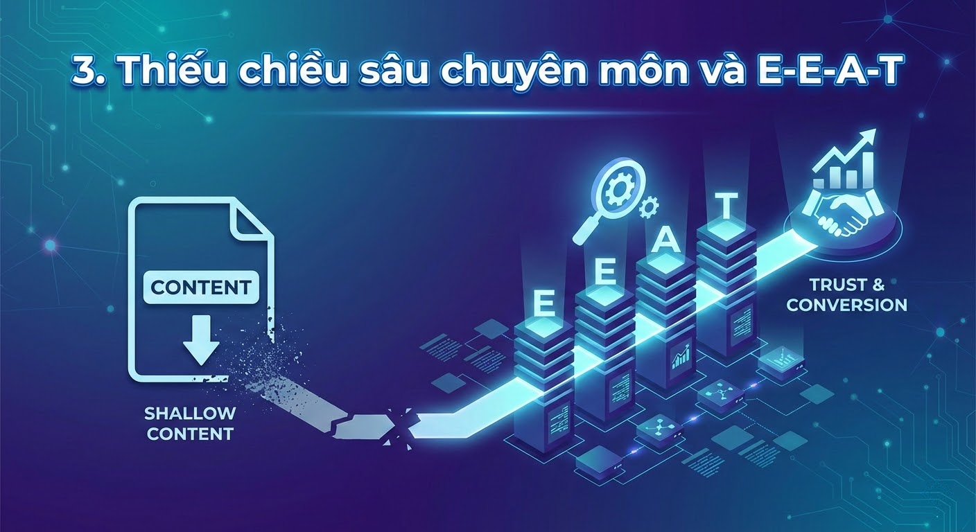 Tại Sao Content Chuẩn Seo Của Bạn Vẫn Không Có Chuyển Đổi? Góc Nhìn Từ Người Làm Nghề 10 Năm 3. Thiếu chiều sâu chuyên môn và E-E-A-T