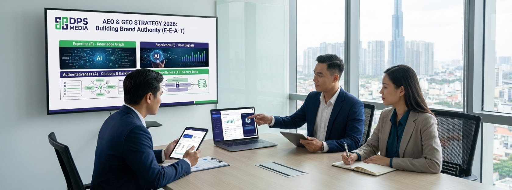 X&acirc;y dựng uy t&iacute;n thương hiệu (E-E-A-T) để thống trị AEO v&agrave; GEO trong năm 2026