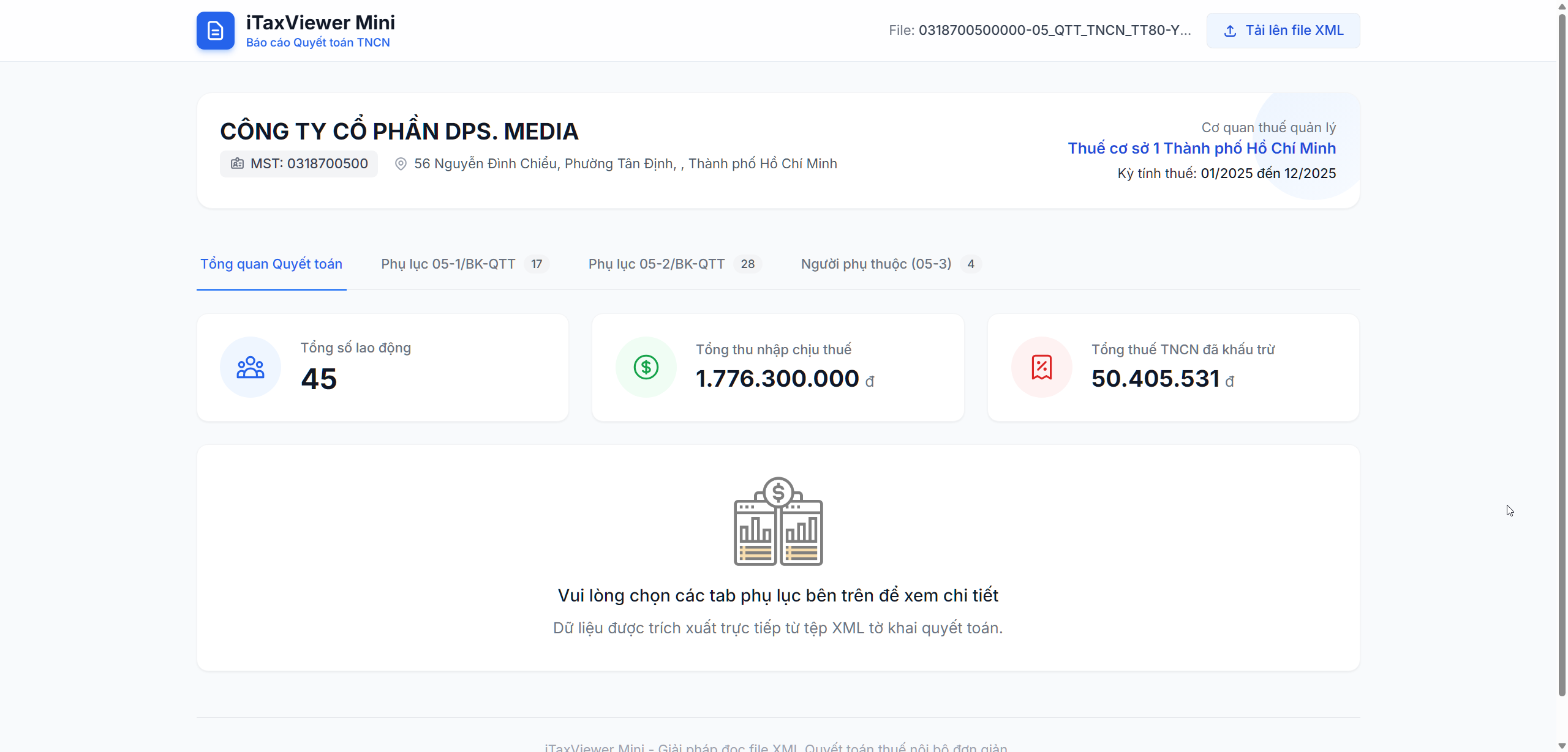 iTaxViewerWeb - Đọc File XML Quyết Toán Thuế TNCN Online Chuyên Nghiệp