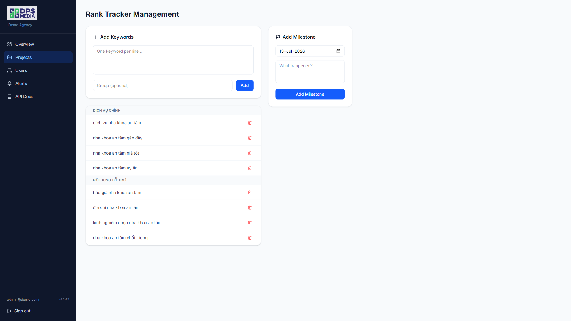 Automatic daily keyword rank tracking