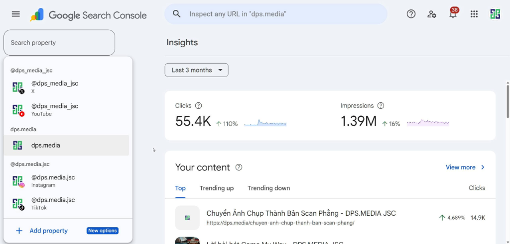 them kenh social vao google search console