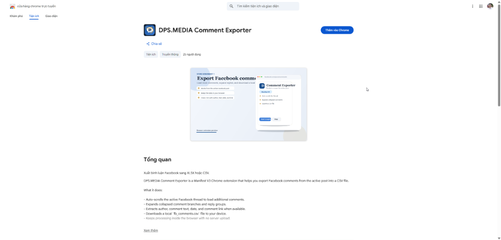 Scan Facebook Comments: 3 Steps to Automatically Extract Comments in 2026 Giao diện cài đặt DPS.MEDIA Comment Exporter trên Chrome Web Store