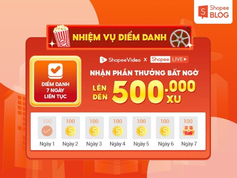 Nhiệm vụ điểm danh nhận xu mỗi ngày trên Shopee Drama