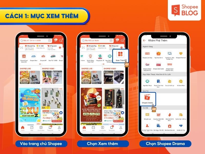 Cách truy cập Shopee Drama qua mục Xem thêm