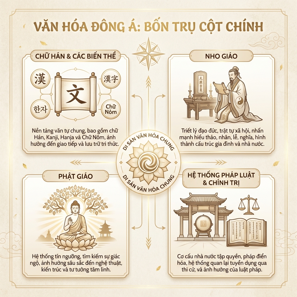 Research on the Four Great Common Scripts: Four Pillars of East Asian Culture - Chinese Characters, Confucianism, Buddhism, Rule of Law