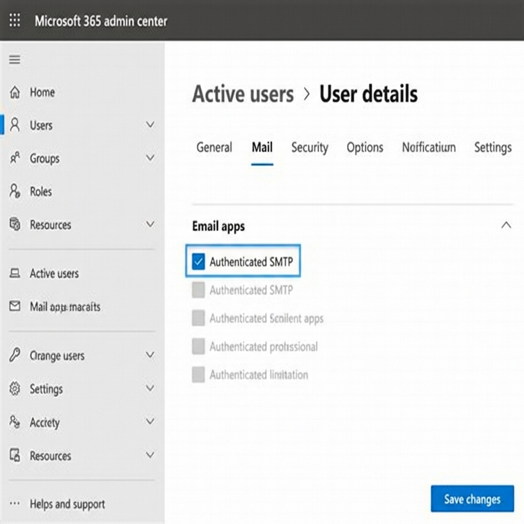在Microsoft 365 Admin Center中为用户启用Authenticated SMTP