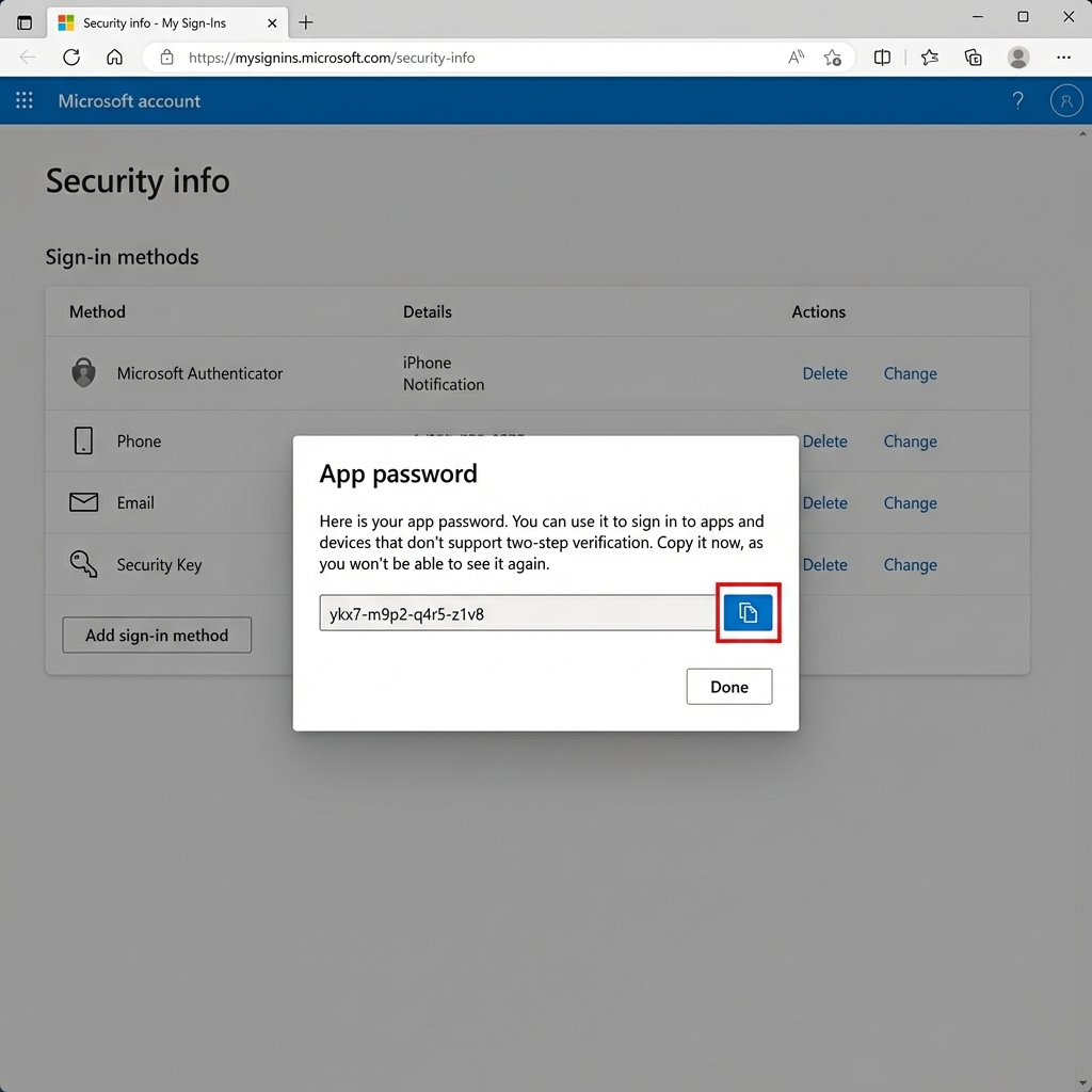 在安全信息中创建新的 App Password