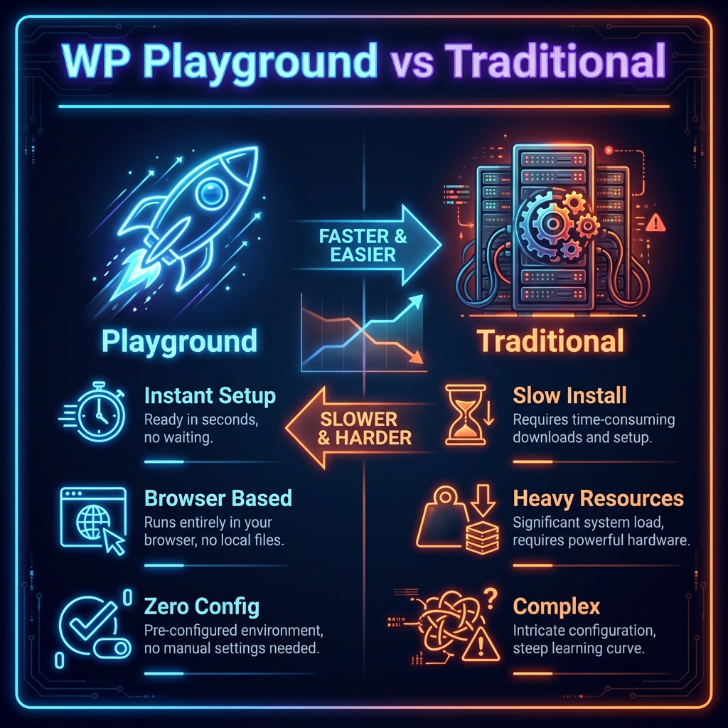 HướNg DẫN CÀI đặT VÀ Sử DụNg Skill Wordpress Playground (Wp-Playground) &Ndash; CÔNg Cụ Ai Agent ĐỉNh Cao WP Playground vs Traditional Development